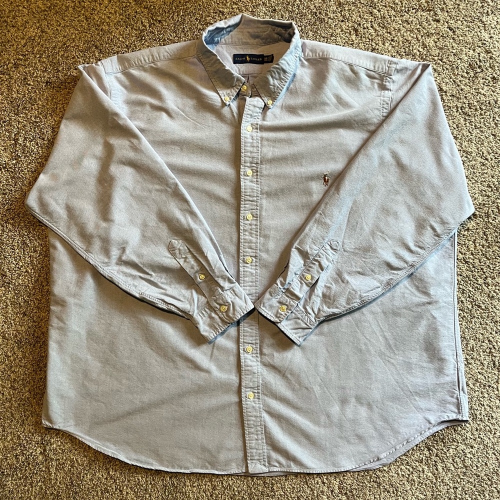 Ralph Lauren Mens Big 3XB Pale Blue Solid Long Sleeve Button Down Casual Shirt